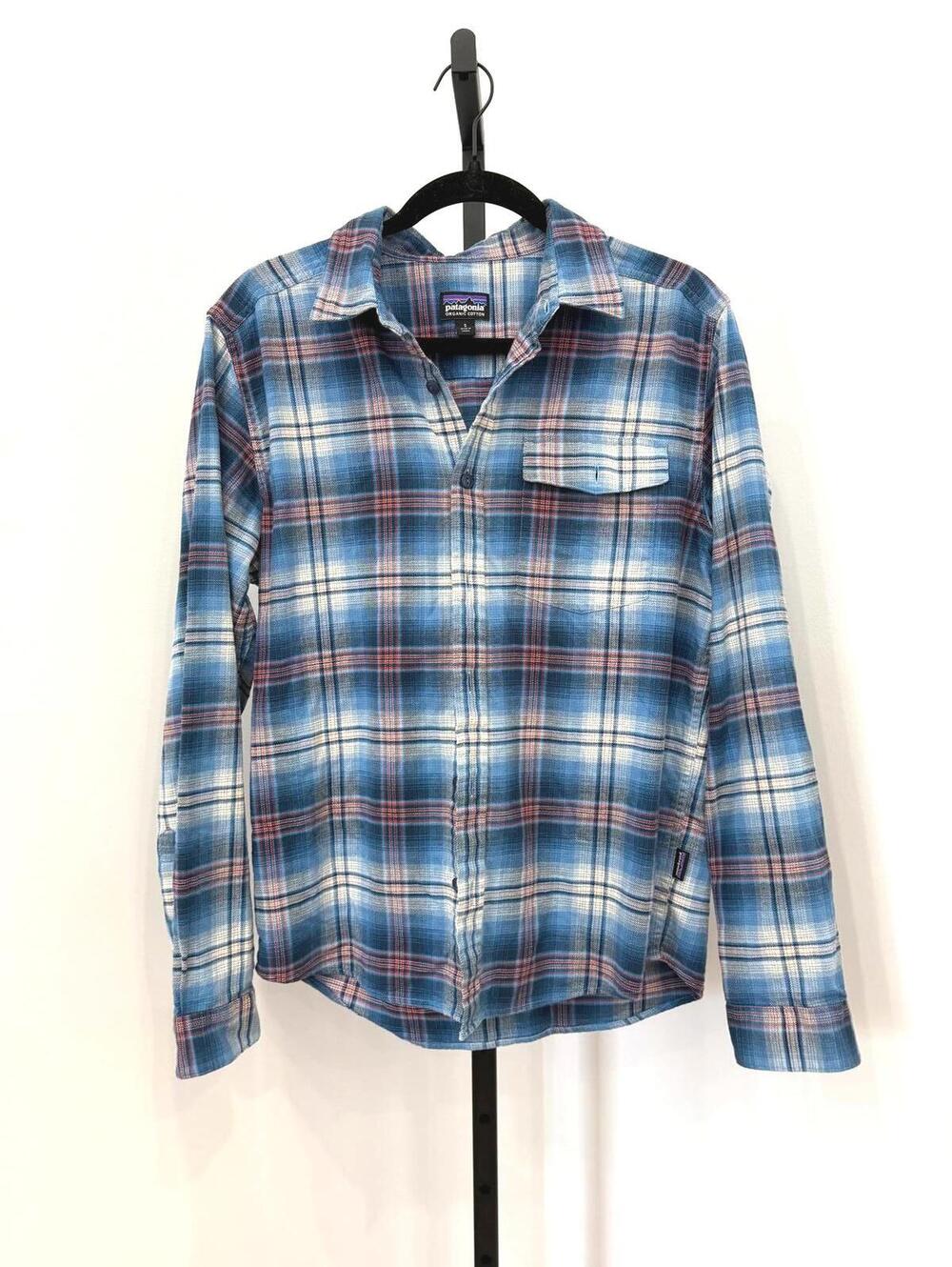 Patagonia Blue, White and Red Plaid Long-Sleeve Button Shirt
